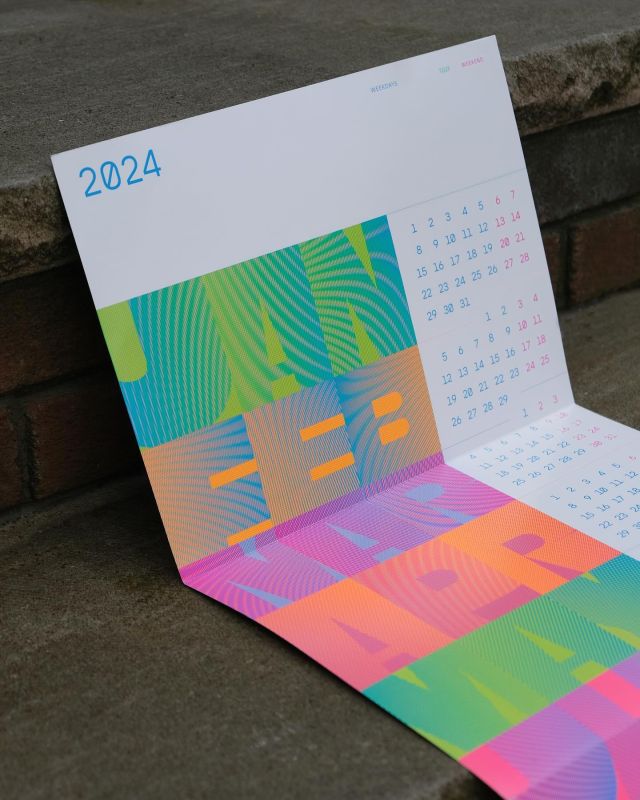 Kicking off the new year with our 2024 KUDOS calendar, printed in 4 fluorescent colors! We’re thrilled to share this with our wonderful friends and clients… we truly need more L-O-V-E ♥️💜💚🧡🖤💛💖 in this world!